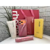 RHODE RIBBON рожевий подарунковий набір: чохол, блиск для губ, гель та фірмовий пакет